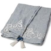Lexington Country striped linen throw w embroidery 130x170